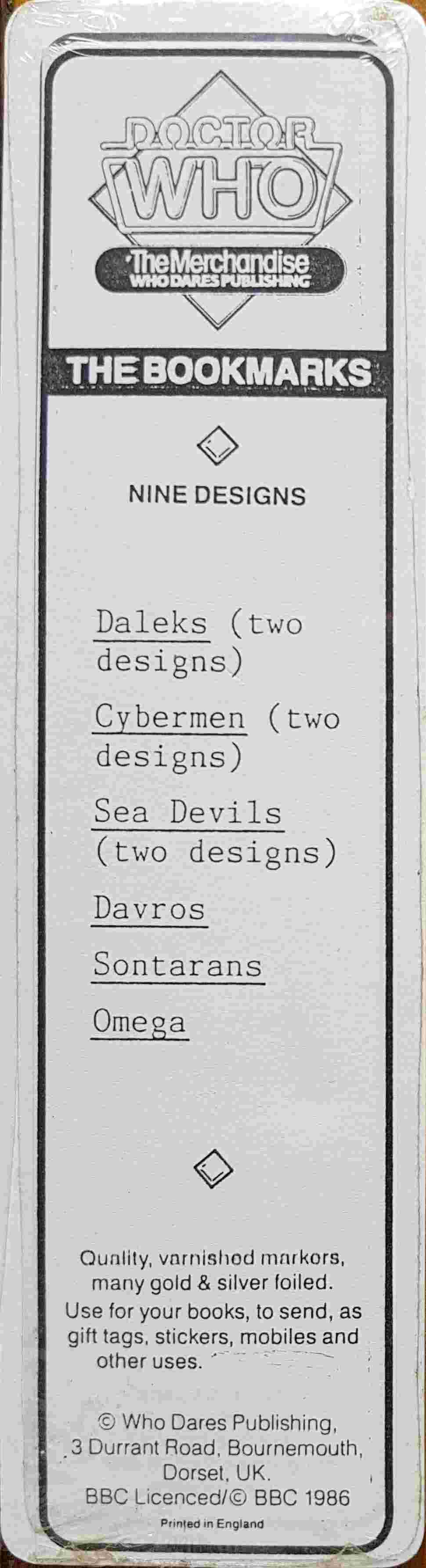 Picture of BM-DW-ND Bookmarks - Doctor Who by artist Unknown from the BBC records and Tapes library